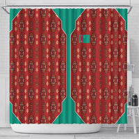 Turkmenistan Traditional Carpet Pattern Shower Curtain with National Flag