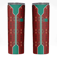 Turkmenistan Traditional Carpet Pattern Skinny Tumbler with National Flag