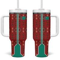 Turkmenistan Traditional Carpet Pattern Tumbler With Handle with National Flag