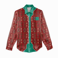 Turkmenistan Traditional Carpet Pattern Women Casual Shirt with National Flag
