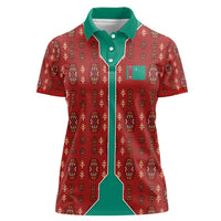 Turkmenistan Traditional Carpet Pattern Women Polo Shirt with National Flag
