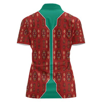 Turkmenistan Traditional Carpet Pattern Women Polo Shirt with National Flag