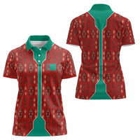 Turkmenistan Traditional Carpet Pattern Women Polo Shirt with National Flag