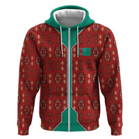 Turkmenistan Traditional Carpet Pattern Zip Hoodie with National Flag