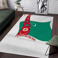 Turkmenistan Flag Area Rug with National Emblem and Carpet Stripe Design