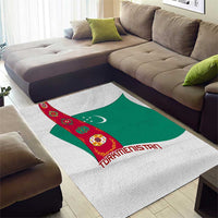 Turkmenistan Flag Area Rug with National Emblem and Carpet Stripe Design