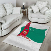 Turkmenistan Flag Area Rug with National Emblem and Carpet Stripe Design