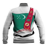 Turkmenistan Flag Baseball Jacket with National Emblem and Carpet Stripe Design