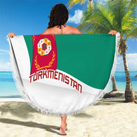 Turkmenistan Flag Beach Blanket with National Emblem and Carpet Stripe Design