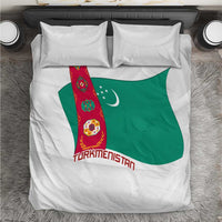Turkmenistan Flag Bedding Set with National Emblem and Carpet Stripe Design