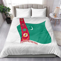 Turkmenistan Flag Bedding Set with National Emblem and Carpet Stripe Design