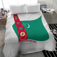 Turkmenistan Flag Bedding Set with National Emblem and Carpet Stripe Design