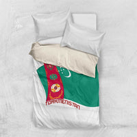 Turkmenistan Flag Bedding Set with National Emblem and Carpet Stripe Design