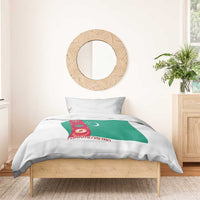 Turkmenistan Flag Bedding Set with National Emblem and Carpet Stripe Design