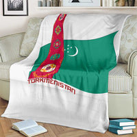 Turkmenistan Flag Blanket with National Emblem and Carpet Stripe Design