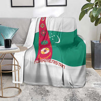 Turkmenistan Flag Blanket with National Emblem and Carpet Stripe Design