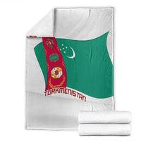 Turkmenistan Flag Blanket with National Emblem and Carpet Stripe Design