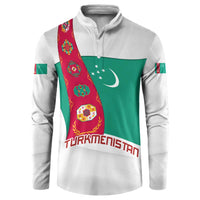 Turkmenistan Flag Button Sweatshirt with National Emblem and Carpet Stripe Design