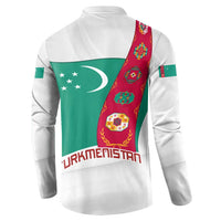 Turkmenistan Flag Button Sweatshirt with National Emblem and Carpet Stripe Design