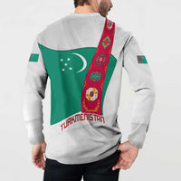 Turkmenistan Flag Button Sweatshirt with National Emblem and Carpet Stripe Design