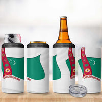 Turkmenistan Flag 4 in 1 Can Cooler Tumbler with National Emblem and Carpet Stripe Design