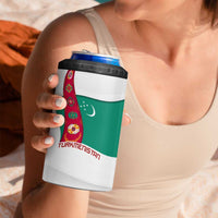 Turkmenistan Flag 4 in 1 Can Cooler Tumbler with National Emblem and Carpet Stripe Design