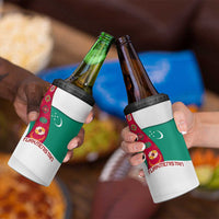 Turkmenistan Flag 4 in 1 Can Cooler Tumbler with National Emblem and Carpet Stripe Design