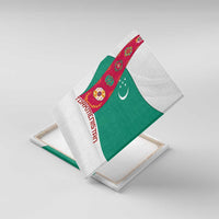 Turkmenistan Flag Canvas Wall Art with National Emblem and Carpet Stripe Design