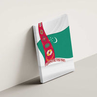 Turkmenistan Flag Canvas Wall Art with National Emblem and Carpet Stripe Design