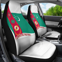 Turkmenistan Flag Car Seat Cover with National Emblem and Carpet Stripe Design