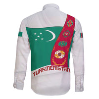 Turkmenistan Flag Family Matching Off Shoulder Short Dress and Hawaiian Shirt with National Emblem and Carpet Stripe Design