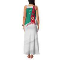 Turkmenistan Flag Family Matching Tank Maxi Dress and Hawaiian Shirt with National Emblem and Carpet Stripe Design