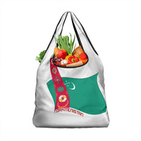 Turkmenistan Flag Grocery Bag with National Emblem and Carpet Stripe Design