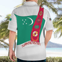 Turkmenistan Flag Hawaiian Shirt with National Emblem and Carpet Stripe Design