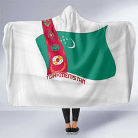 Turkmenistan Flag Hooded Blanket with National Emblem and Carpet Stripe Design