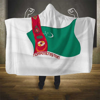 Turkmenistan Flag Hooded Blanket with National Emblem and Carpet Stripe Design