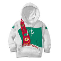 Turkmenistan Flag Kid Hoodie with National Emblem and Carpet Stripe Design