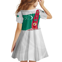 Turkmenistan Flag Kid Short Sleeve Dress with National Emblem and Carpet Stripe Design