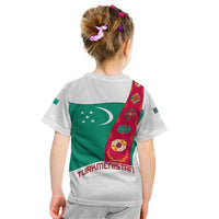 Turkmenistan Flag Kid T Shirt with National Emblem and Carpet Stripe Design