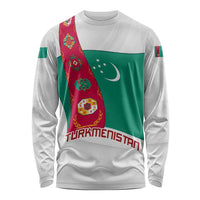 Turkmenistan Flag Long Sleeve Shirt with National Emblem and Carpet Stripe Design