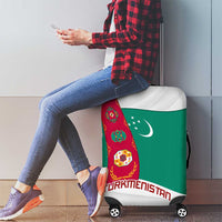 Turkmenistan Flag Luggage Cover with National Emblem and Carpet Stripe Design