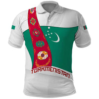 Turkmenistan Flag Polo Shirt with National Emblem and Carpet Stripe Design