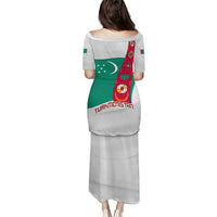 Turkmenistan Flag Puletasi with National Emblem and Carpet Stripe Design