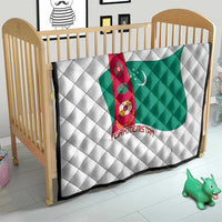 Turkmenistan Flag Quilt with National Emblem and Carpet Stripe Design
