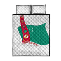Turkmenistan Flag Quilt Bed Set with National Emblem and Carpet Stripe Design