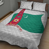 Turkmenistan Flag Quilt Bed Set with National Emblem and Carpet Stripe Design