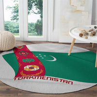 Turkmenistan Flag Round Carpet with National Emblem and Carpet Stripe Design