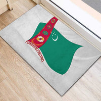 Turkmenistan Flag Rubber Doormat with National Emblem and Carpet Stripe Design
