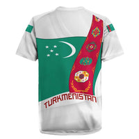 Turkmenistan Flag Rugby Jersey with National Emblem and Carpet Stripe Design