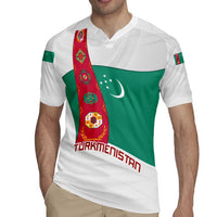 Turkmenistan Flag Rugby Jersey with National Emblem and Carpet Stripe Design